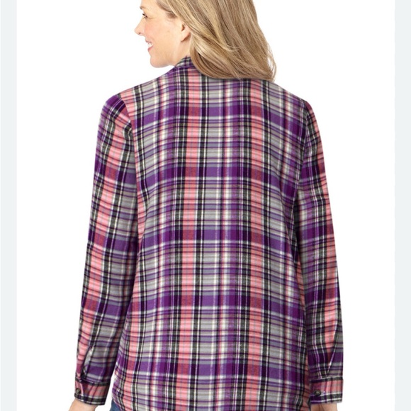 Woman Within Plaid Shirt in Pink and Purple 14/16 “medium” - Picture 1 of 6